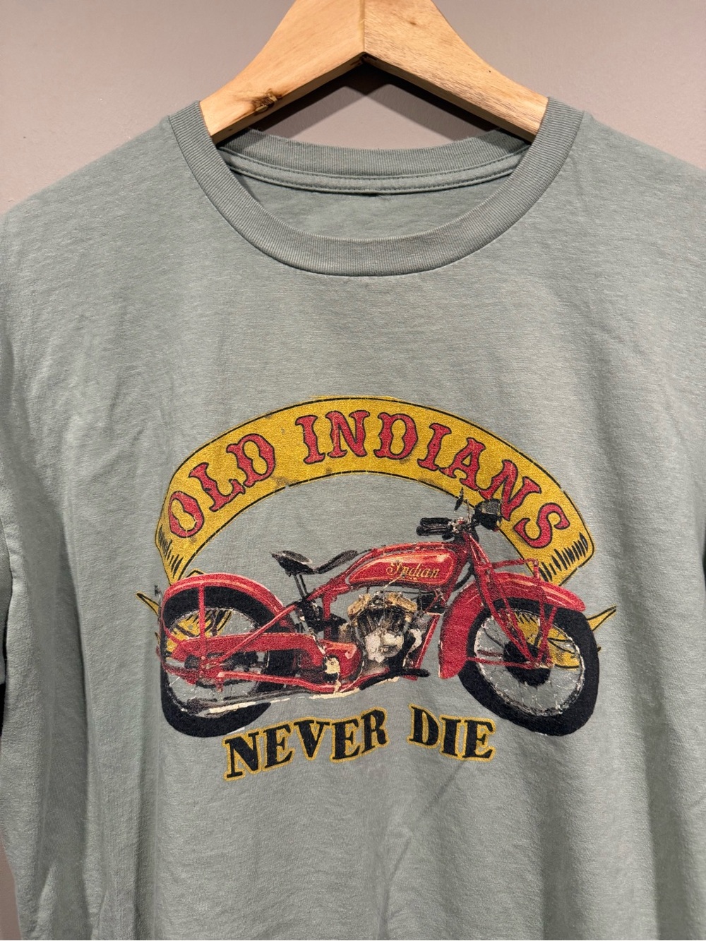 Vintage-Inspired Old Indians Never Die Graphic biking motorcycle tee fits Large - Picture 2 of 5